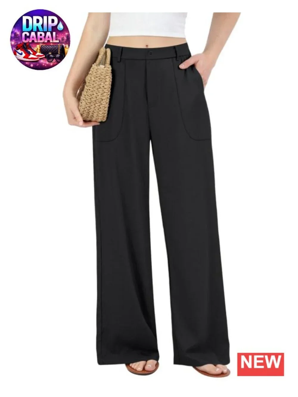 Wide Leg Linen Cotton Pants High Rise Pull On Stretchy Casual Trousers